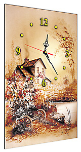 Custom printed gift clock with painted image of home.