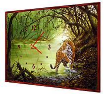 Framed custom printed gift clock with picture of leopard.